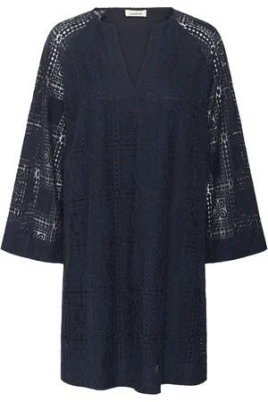 Soaked in Luxury Kleedjes, Dames, Blauw, XS, Katoen, Elegante Geborduurde Night Sky Jurk