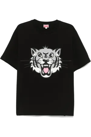 Kenzo Tops, Heren, Zwart, L, Katoen, Happy Tiger T-shirt