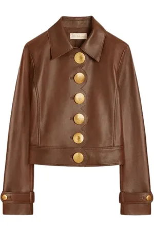 Tory Burch Jassen, Dames, Bruin, L, Leer, Festooned leren jas