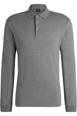 HUGO BOSS Tops, Heren, Grijs, 2Xl, Katoen, Elegante Polo Shirt met Lange Mouwen