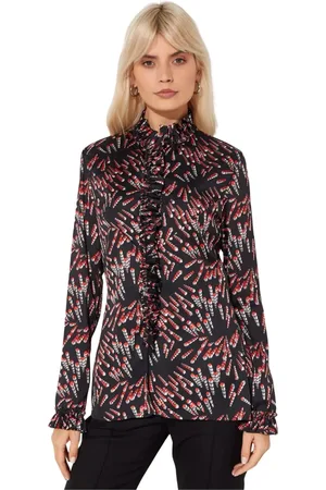Paco rabanne Blouses & Shirts, Dames, Veelkleurig, S, Leer, Zwarte bedrukte blouse met rood motief