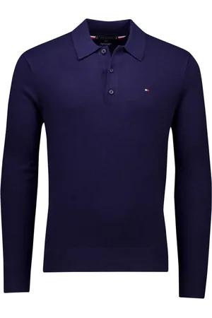 Tommy Hilfiger Truien, Heren, Blauw, M, Katoen, Lange Mouw Donkerblauwe Polo Shirt