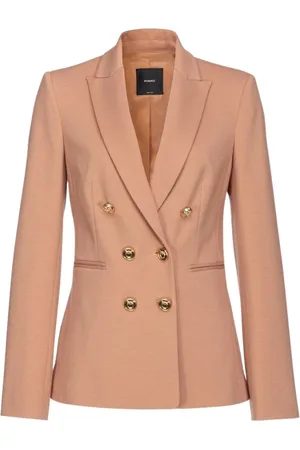 Pinko Jassen, Dames, Bruin, S, Leer, Metallic Button Blazer in Technische Viscose