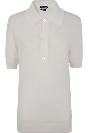 Tom Ford Tops, Heren, Wit, L, Katoen, Gebreide polo shirt