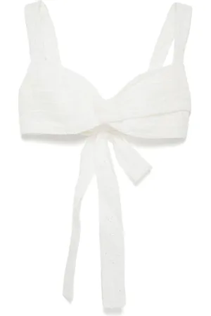 ZIMMERMANN Tops, Dames, Wit, M, Witte Mouwloze Top met Strikdetails