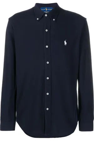 Ralph Lauren Overhemden, Heren, Blauw, XL, Blauwe Gebreide Top met Lange Mouwen