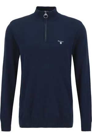 Barbour Sweatshirts & Hoodies, Heren, Blauw, M, Katoen, Blauwe Katoenen Trui met Korte Rits