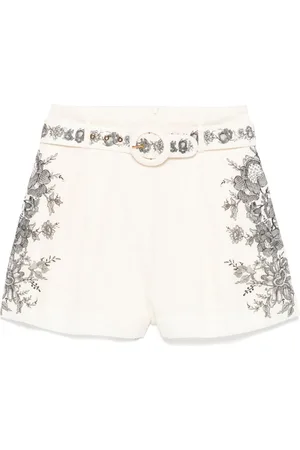 ZIMMERMANN Korte broeken, Dames, , S, Linnen, Floral Linen Flat Front Shorts
