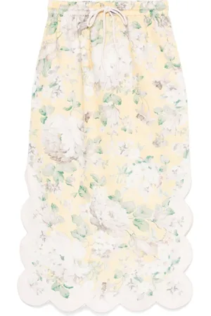 ZIMMERMANN Rokken, Dames, Veelkleurig, XS, Linnen, Gele Linnen Rok met Acacia Print