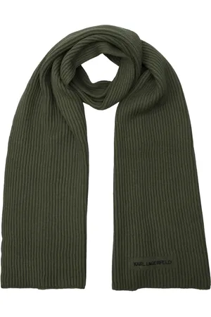 Karl Lagerfeld Accessoires, Heren, Groen, ONE Size, Katoen, Geribbelde Gebreide Sjaal met Logo Borduursel