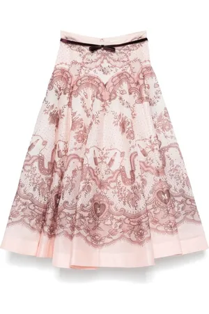 ZIMMERMANN Rokken, Dames, Roze, S, Polyester, Crush Flared Midi Rok