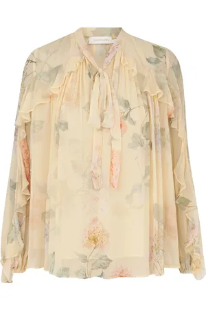 ZIMMERMANN Blouses & Shirts, Dames, Geel, XS, Top met bloemenprint en ruches