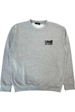 Roberto Cavalli Sweatshirts & Hoodies, Heren, Grijs, M, Katoen, Geborduurd Logo Fleece Hoodie