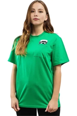 Karl Lagerfeld Tops, Dames, Groen, XS, Katoen, T-shirt met logo-print