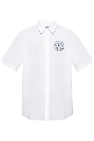 VERSACE Overhemden, Heren, Wit, S, Katoen, Wit Katoenen Overhemd Ss 25 Bianco