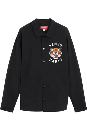 Kenzo Jassen, Heren, Zwart, S, Nylon, Waterdichte Jas met Print Voor- en Achterkant
