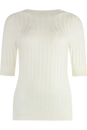 PESERICO SIGN Truien, Dames, Wit, L, Wol, Geribbelde Lurex Knit T-Shirt