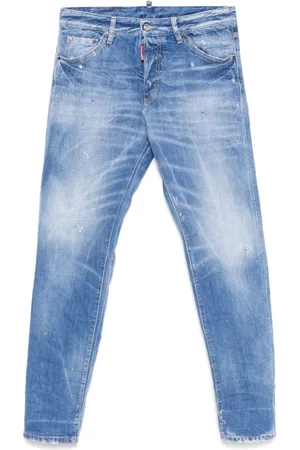 Dsquared2 Jeans, Heren, Blauw, XL, Denim, Slim-Fit Denim Jeans met Logo Patch