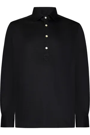 Kiton Tops, Heren, Zwart, S, Katoen, Zwart katoenen overhemd met knoopsluiting