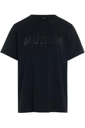 MUGLER Tops, Dames, Zwart, S, Katoen, Zwarte Katoenen T-shirt met Logo