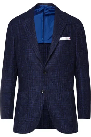 Kiton Jassen, Heren, Blauw, 2Xl, Kasjmier, Handgemaakte Jas van Kasjmiermix met Ruitpatroon