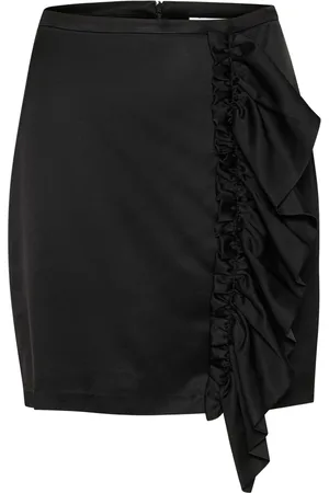 INWEAR Rokken, Dames, Zwart, M, Zwarte Rok met Zijruffel Detail
