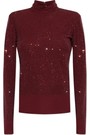 Tory Burch Truien, Dames, Rood, M, Embellished Viscose Jersey Turtleneck