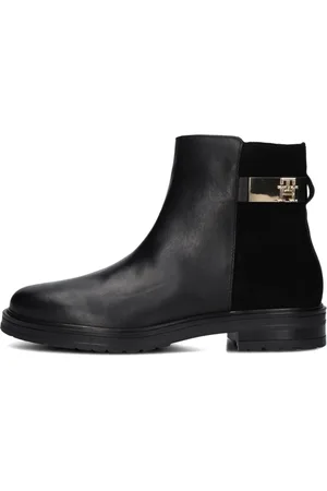 Tommy Hilfiger Schoenen, Dames, Zwart, 37 EU, Leer, Logo Chelsea enkellaarsjes