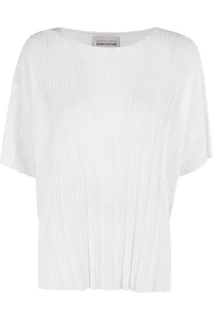 SEMICOUTURE Truien, Dames, Wit, M, Witte Boothals Korte Mouw Top