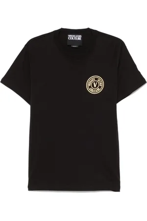 VERSACE Tops, Heren, Zwart, S, Zwart Logo Print Crew Neck T-shirt