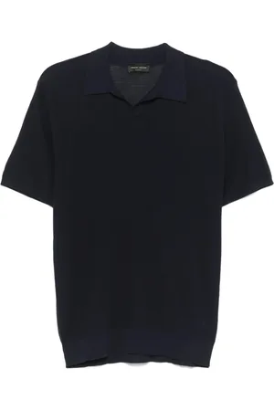 Roberto Collina Tops, Heren, Blauw, L, Navy Polo Kraag Sweater