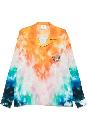 Casablanca Overhemden, Heren, Veelkleurig, M, Blauw Tie-Dye Overhemd met Zak