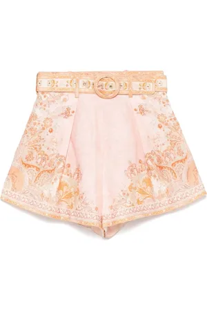 ZIMMERMANN Korte broeken, Dames, Roze, M, Linnen, Acacia Tuck Short