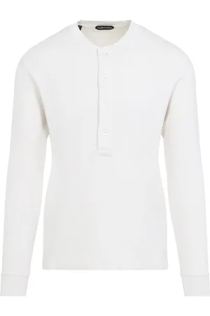 Tom Ford Tops, Heren, Wit, L, Katoen, Henley T-Shirt