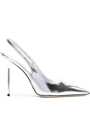 PARIS TEXAS Schoenen, Dames, Grijs, 40 EU, Leer, Lidia Slingback Zilveren Hakken