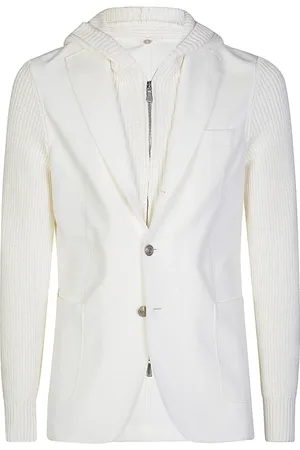 ELEVENTY Jassen, Heren, Wit, 3Xl, Katoen, Cotton Piqué Jas met Geribbelde Borst