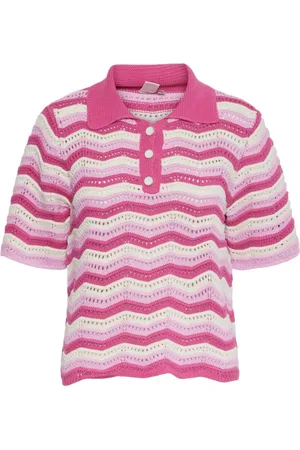 Y.A.S Tops, Dames, Roze, L, Katoen, Kort Gebreid Poloshirt
