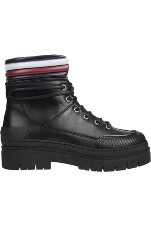 Tommy Hilfiger Schoenen, Dames, Zwart, 40 EU, Leer, Corporate Outdoor Enkellaarsjes