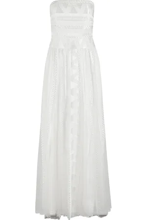 ERMANNO SCERVINO Kleedjes, Dames, Wit, S, Tule, Witte Tule Geborduurde Mouwloze Jurk