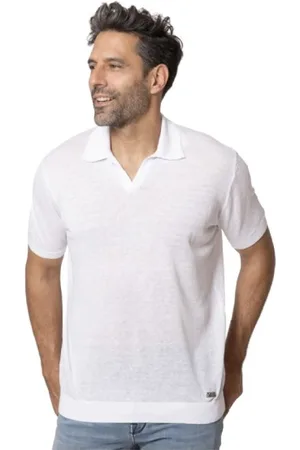 Karl Lagerfeld Tops, Heren, Wit, M, Linnen, Witte Linnen Skipper Collar Polo