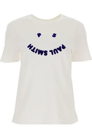 Paul Smith Tops, Dames, Wit, L, Katoen, Happy T-shirt met ronde hals