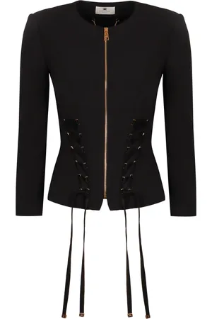 Elisabetta Franchi Jassen, Dames, Zwart, XS, Polyester, Verstelbare Bandjes Volledige Ritssluiting Jas