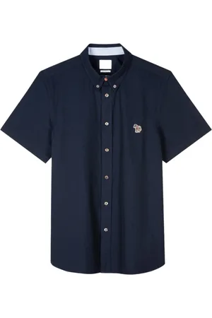 Paul Smith Overhemden, Heren, Blauw, M, Katoen, Hemelsblauw Zebra Logo Korte Mouw Overhemd