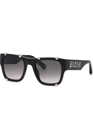 Philipp Plein Accessoires, Heren, Zwart, ONE Size, Zwarte Acetaat Zonnebril