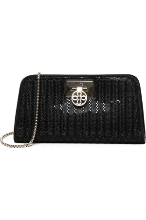V°73 Tassen, Dames, Zwart, ONE Size, Zwarte Gestructureerde Clutch met Ketting