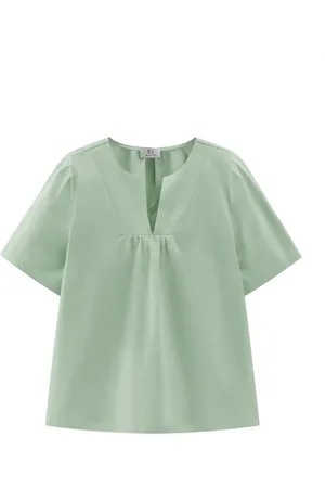 Woolrich Blouses & Shirts, Dames, Groen, M, Katoen, Lichtgewicht Katoenen Poplin Blouse