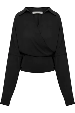 Serafini Blouses & Shirts, Dames, Zwart, S, Polyester, Panel V-hals Blouse