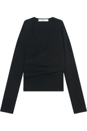 IRO Sweatshirts & Hoodies, Dames, Zwart, M, V-hals Jersey met Lange Mouwen en Gedrapeerd Detail