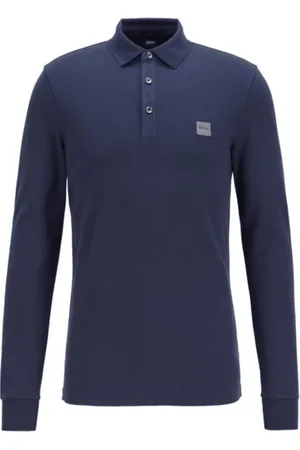 HUGO BOSS Tops, Heren, Blauw, M, Katoen, Polo Shirt met Lange Mouwen