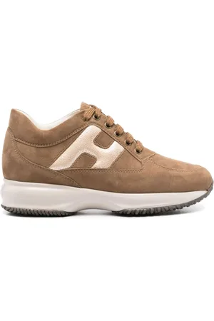 Hogan Schoenen, Dames, Bruin, 39 EU, Leer, Bruine leren sneakers met chunky rubberen zool